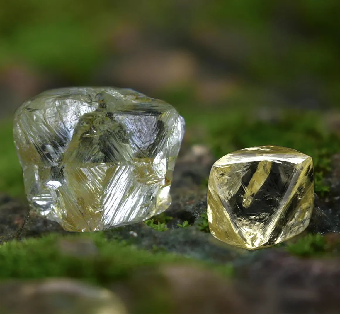Rough natural diamond crystals